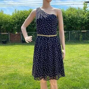 ❤️Last Chance WHBM polka dot print one shoulder dress size 2